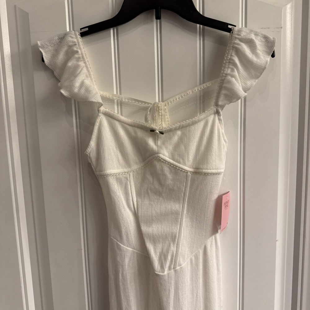 Boutique Corset Romantic Dress eyelet knit fabric flutter Sleeve Bodycon S